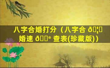 八字合婚打分（八字合 🦄 婚速 💮 查表(珍藏版)）